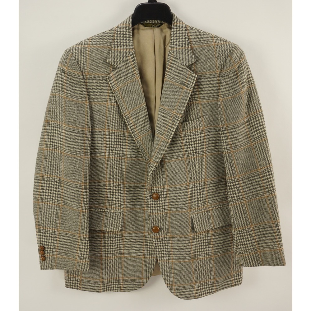 Vintage 1970s Allyn St George Soft Tweed Prince of Wales Sport Coat Men's 42R‎